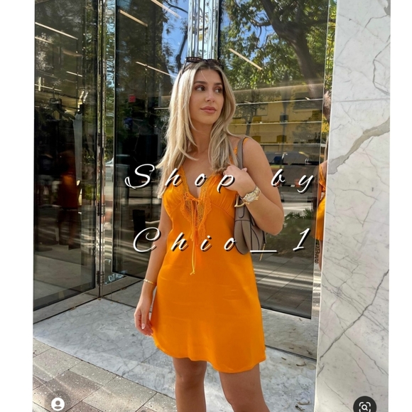 Zara CONTRASTING SATIN EFFECT DRESS Short orange bloggers favorite - Picture 5 of 8